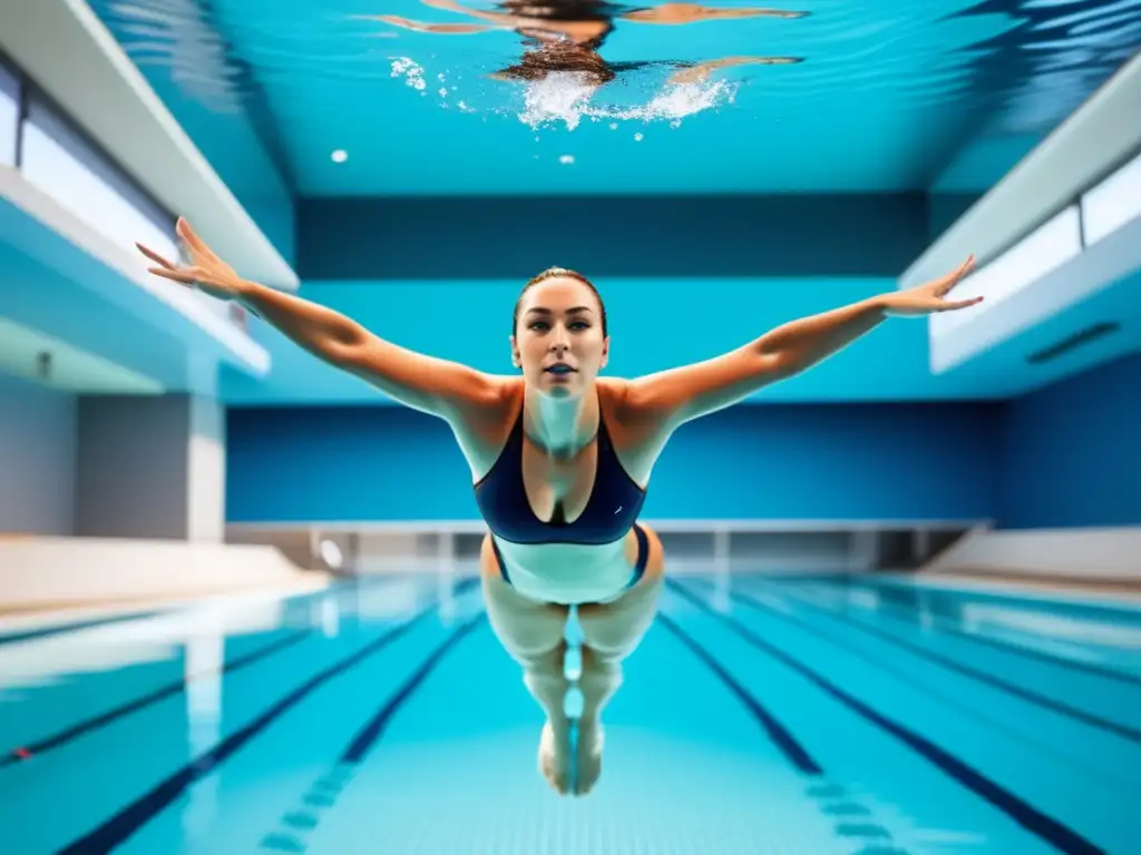 Nadador profesional en piscina cristalina con equipamiento deportivo