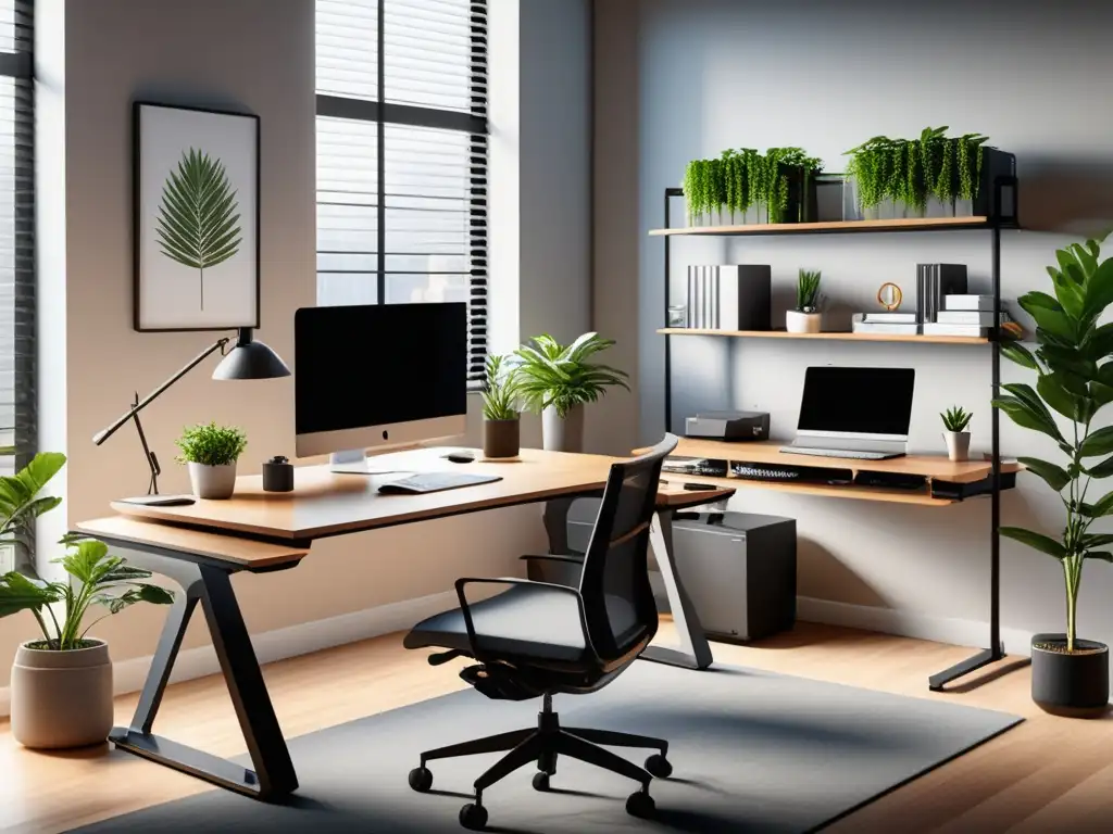 Beneficios de la ergonomía en el trabajo: Espacio de oficina moderno con mobiliario ergonómico y vista panorámica