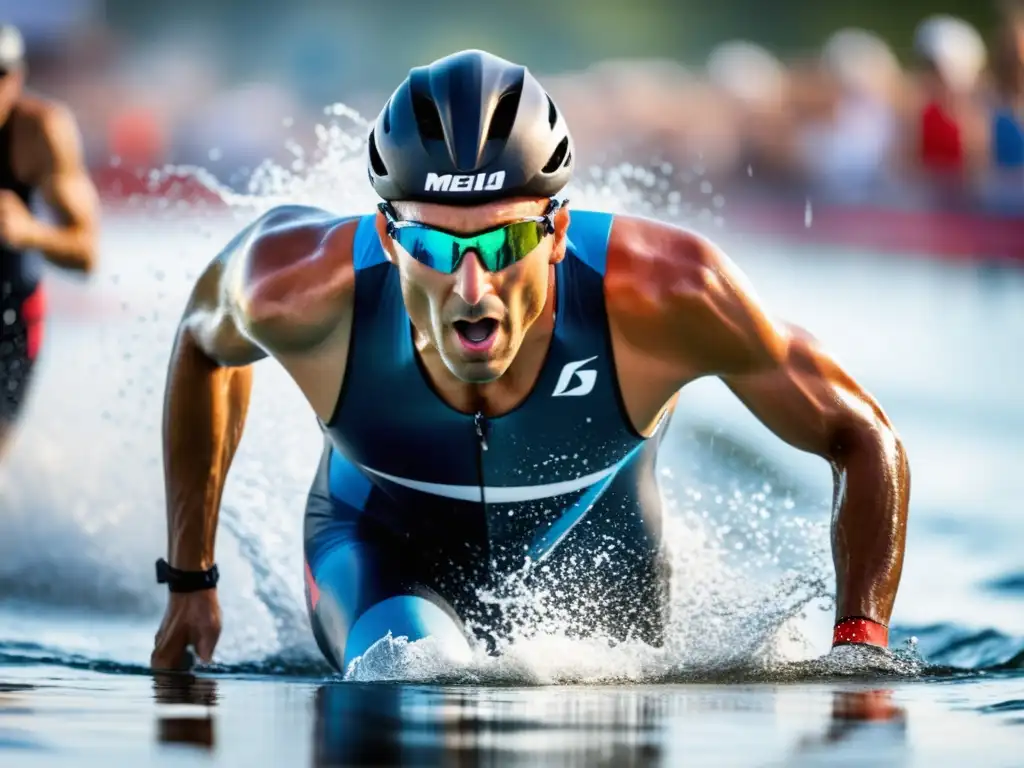 Outfit funcional para triatleta: traje de alto rendimiento resistente al agua y de secado rápido en escenario vibrante