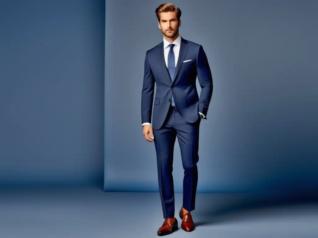 Traje azul marino moderno y elegante para hombres