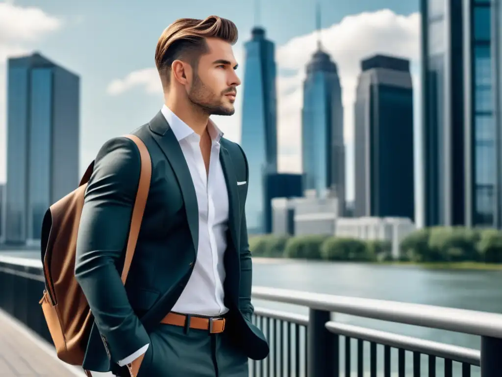 Combinación de mochila y outfit masculino en un entorno urbano con estilo y elegancia