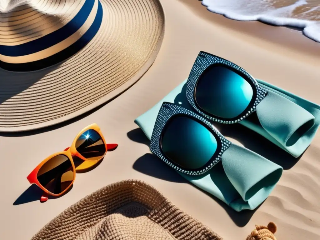 Consejos de estilo para vacaciones playa: Outfit de playa con gafas de sol, sombreros y reloj elegante