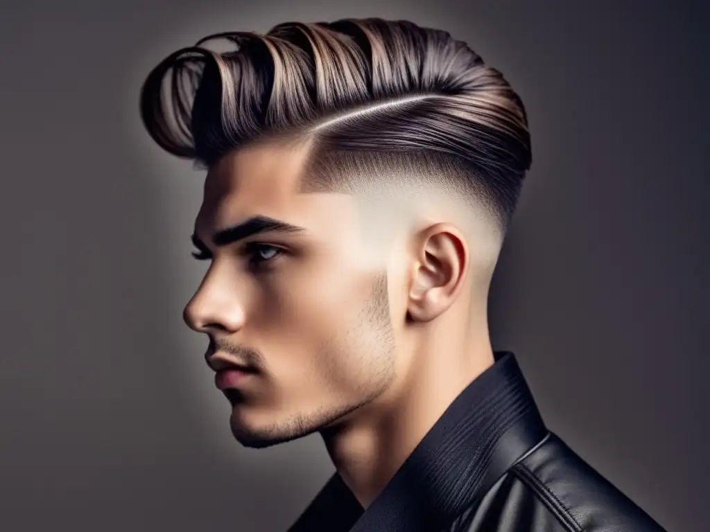 Corte de pelo masculino moderno: modelo con un undercut degradado, cabello texturizado y estilo elegante