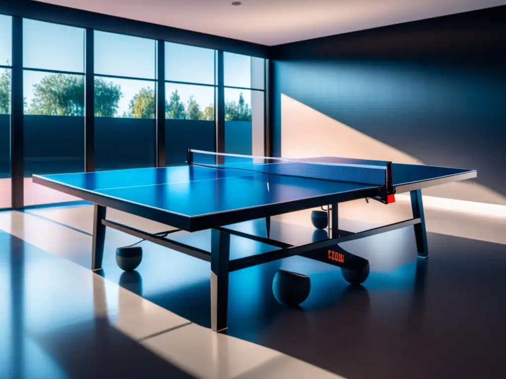 Equipamiento deportivo ping pong hombre en sala moderna con mesa 8k de alta calidad, diseño minimalista y jugadores profesionales