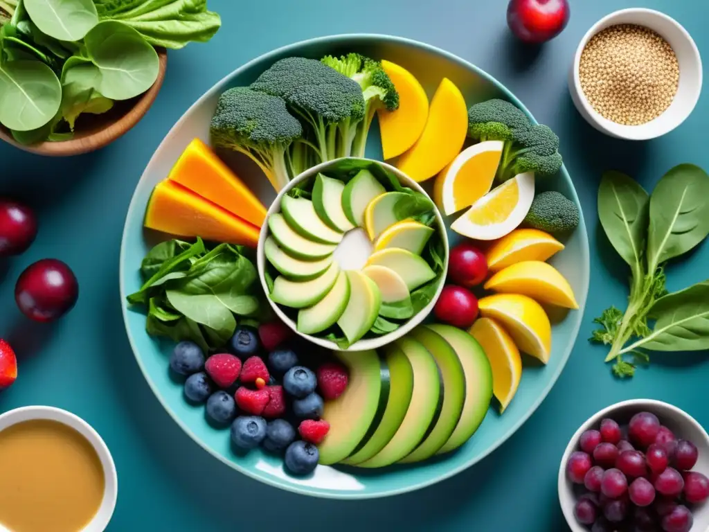 Plato colorido con alimentos nutritivos: Beneficios de buena nutrición para la longevidad