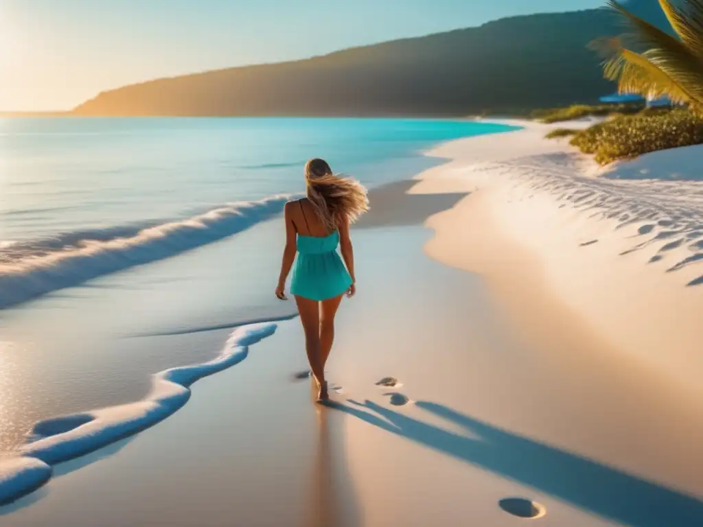 Playa paradisíaca con mujer elegante - Consejos para destacar en tus vacaciones de verano con estilo