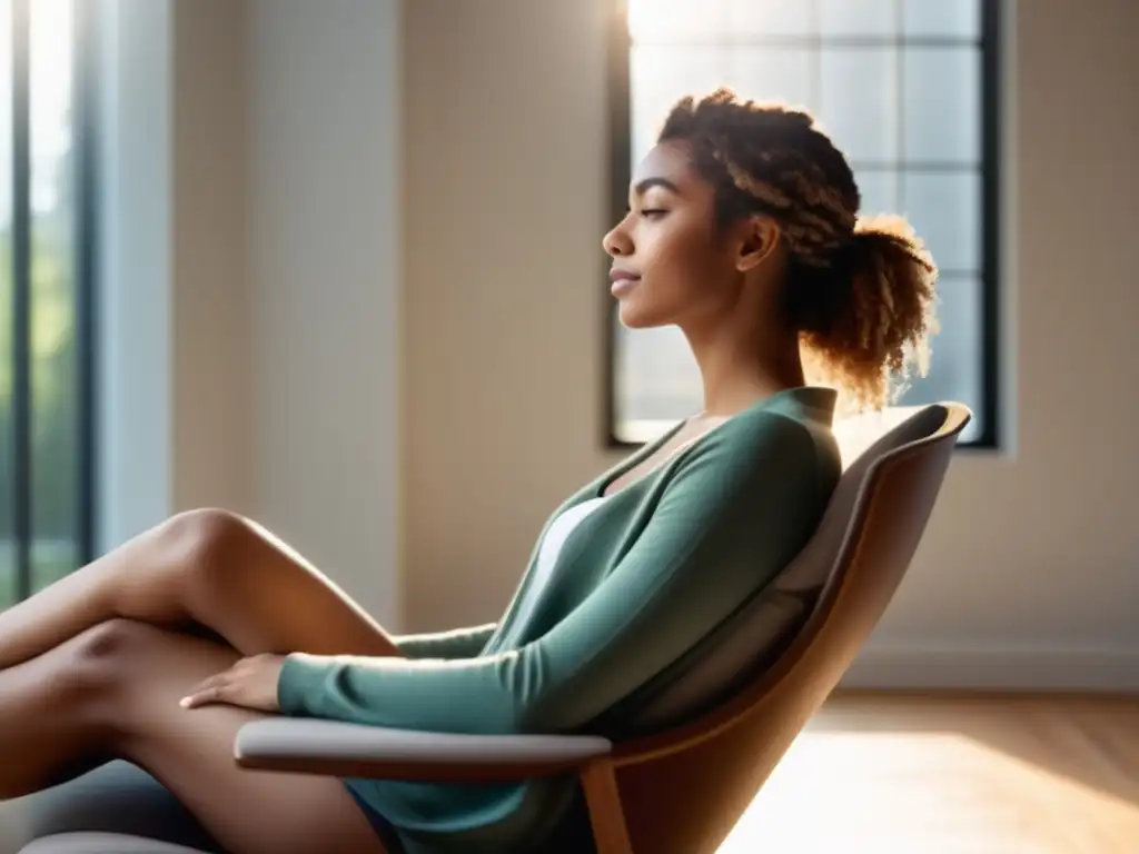 Mujer con postura perfecta y luz natural, ejemplifica la importancia de la postura en la salud mental