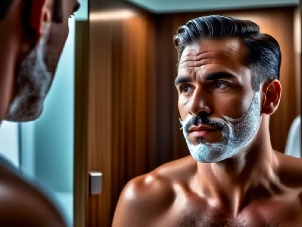 Hombre preparándose para afeitar: Beneficios crema afeitar tradicional masculino