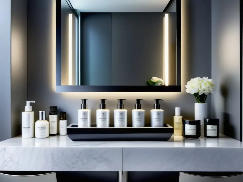 Mejores productos capilares para hombres en elegante baño de mármol blanco