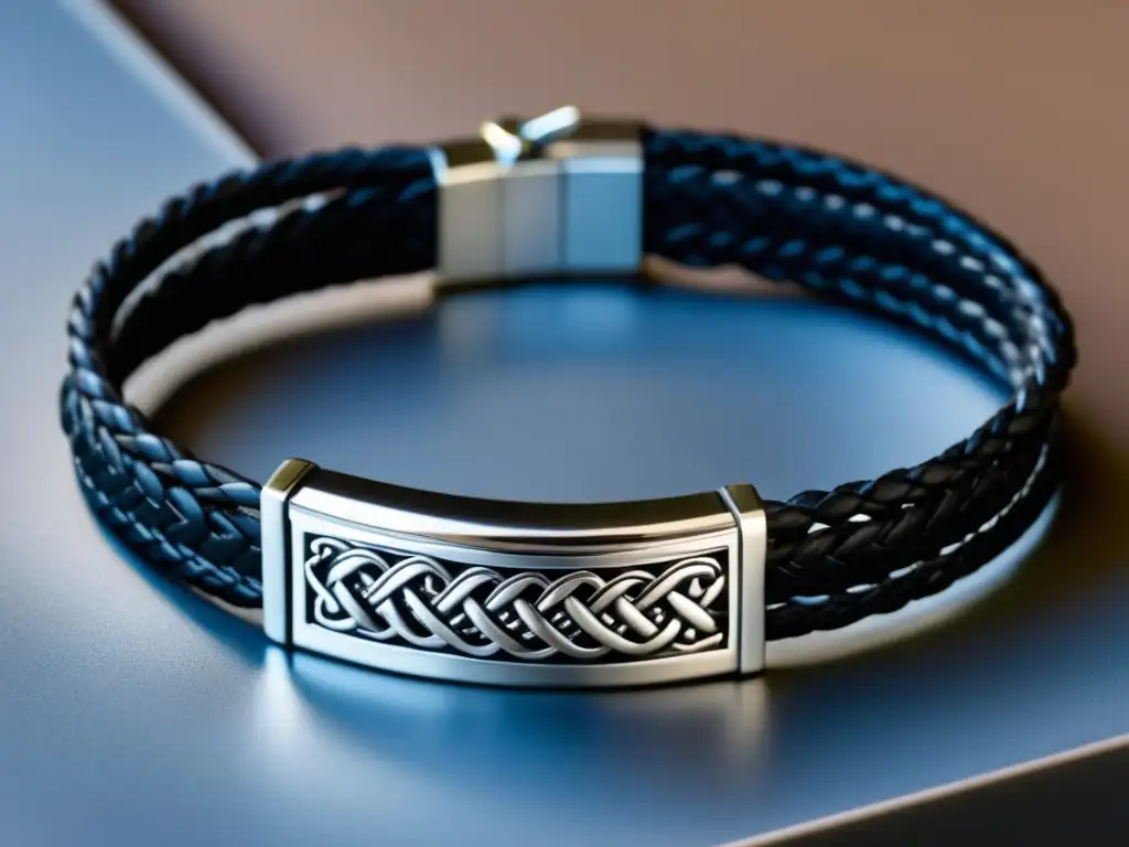 Pulsera de hombre personalizada, detalles intrincados en plata y cuero, estilo masculino y elegante