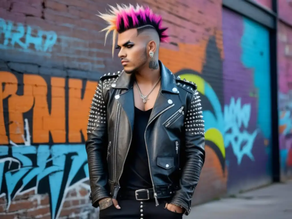 Tendencias moda masculina estilo punk con modelo punk en 8k