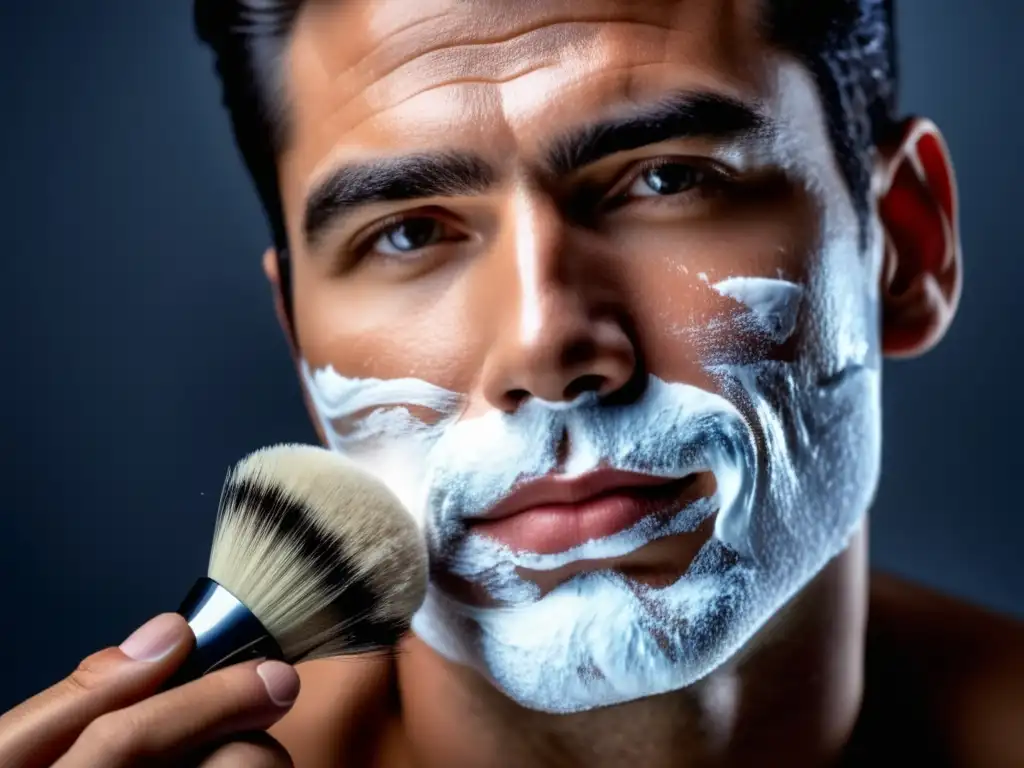 Consejos para piel sensible masculina: Hombre con piel sensible prepara y afeita con cuidado, usando productos de calidad y técnica adecuada