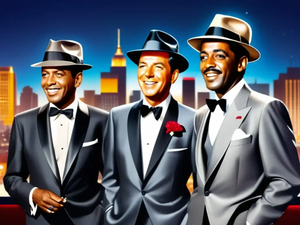 Trajes del Rat Pack en moda masculina, imagen 8k de Frank Sinatra, Dean Martin y Sammy Davis Jr