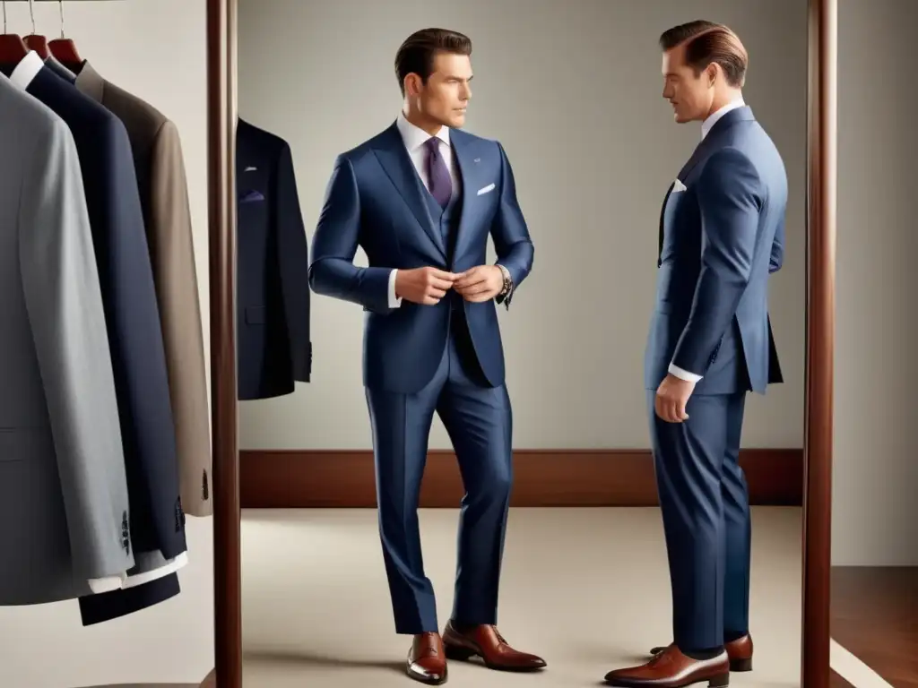 Hombre elegante examinando prendas de alta calidad y durabilidad - Beneficios de cuidar tus prendas de moda masculina