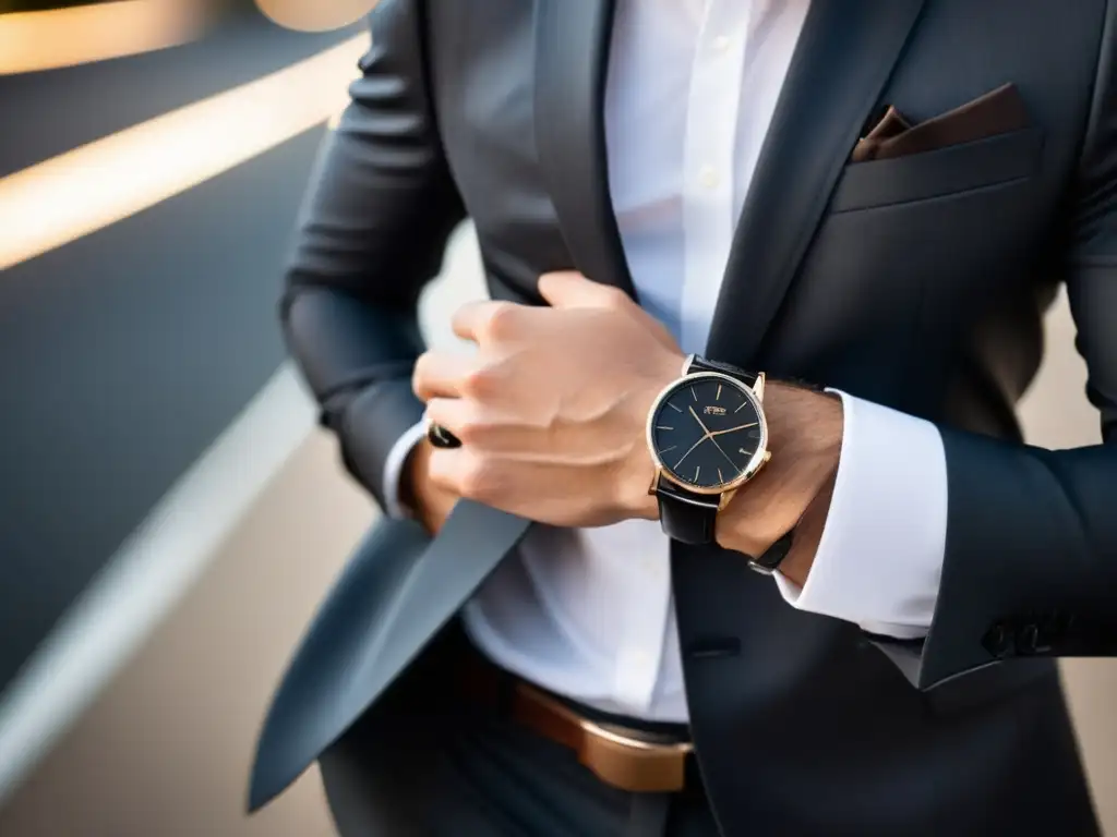 Reloj moderno y elegante en la muñeca de un hombre bien vestido