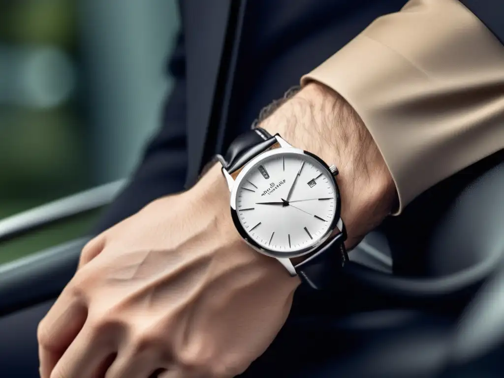 Accesorios de moda masculina actual con reloj plateado elegante y detalles intrincados