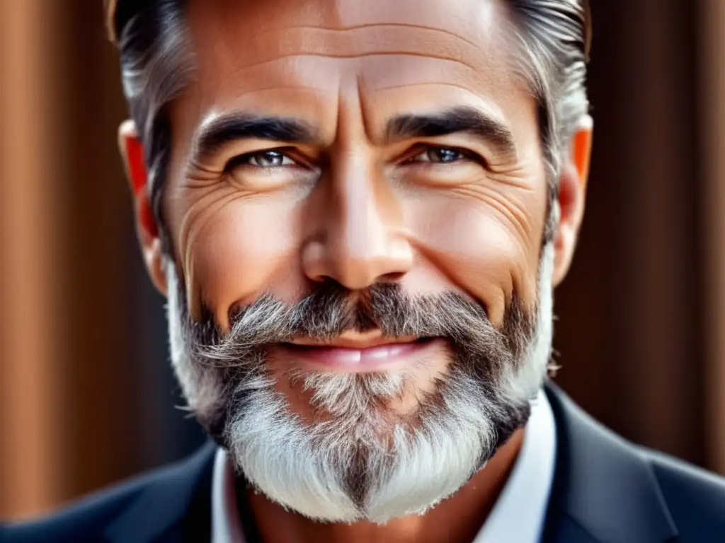 Rostro varonil y sofisticado con barba y cabello estilizados