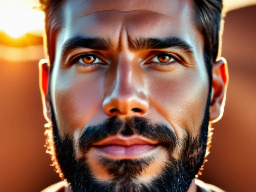 Hombre con barba impecable, piel radiante y expresión segura