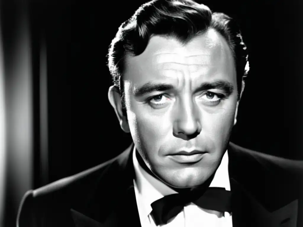 Estilo seductor Richard Burton en clásica escena de cine en blanco y negro