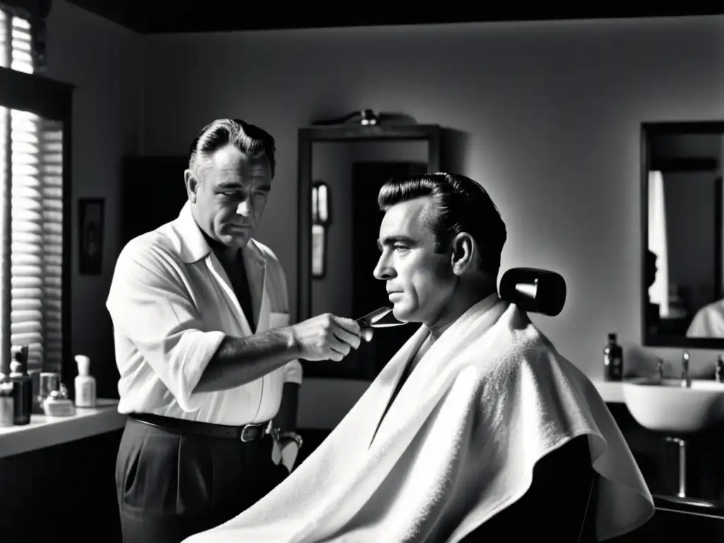 Estilo seductor Richard Burton en su silla de barbero vintage, listo para un afeitado de lujo