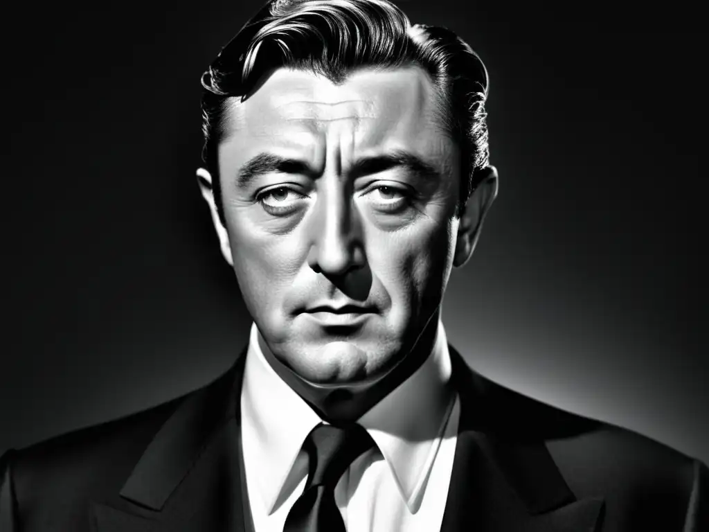 Estilo inconfundible Robert Mitchum en imagen clásica y elegante de actor icónico