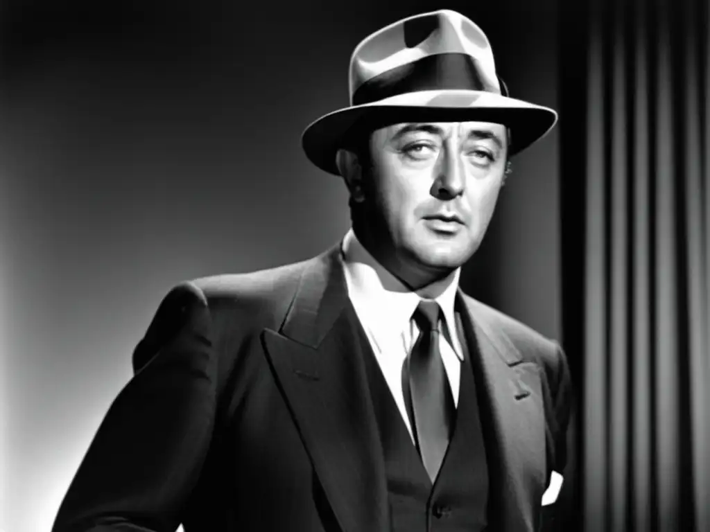 Estilo inconfundible Robert Mitchum en clásico film en blanco y negro