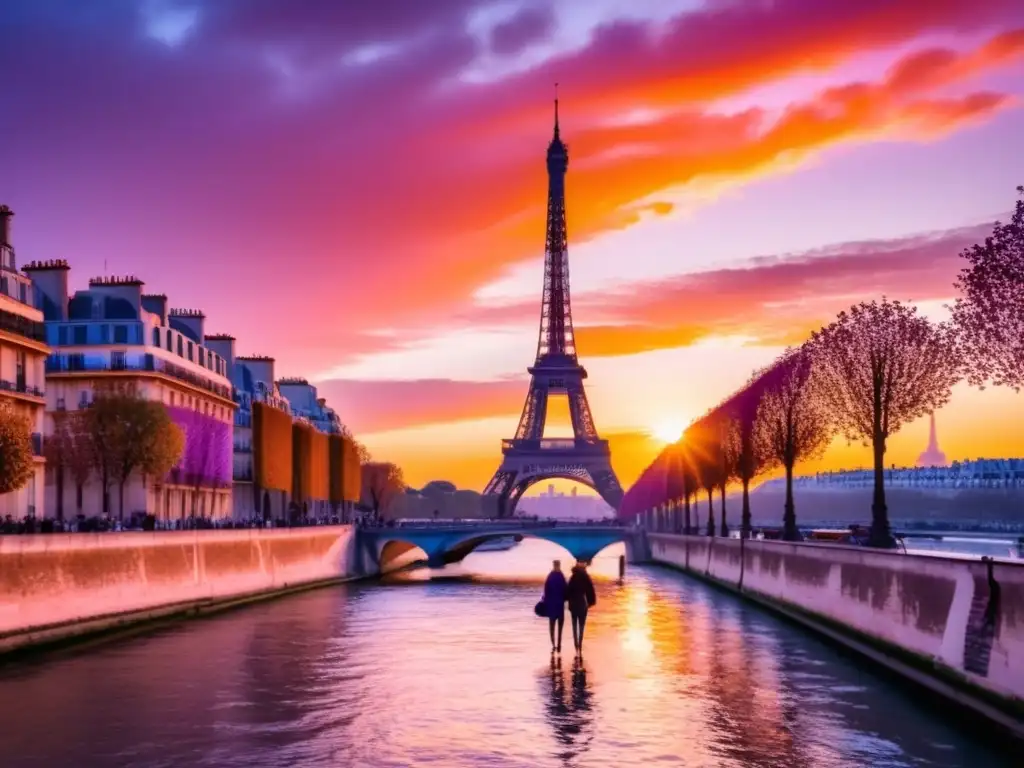 Atardecer romántico en París Una puesta de sol impresionante sobre la icónica ciudad de París, Francia