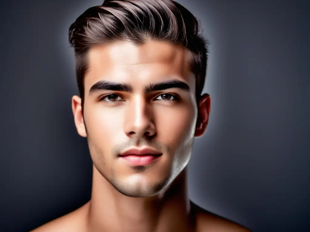 Joven hombre afeitado con piel perfecta y estilo moderno en baño elegante - Tendencias moda masculina juvenil