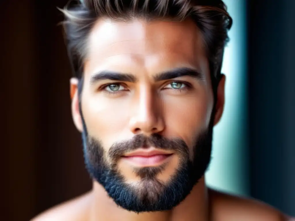 Rostro impecable de hombre con barba bien cuidada y piel saludable