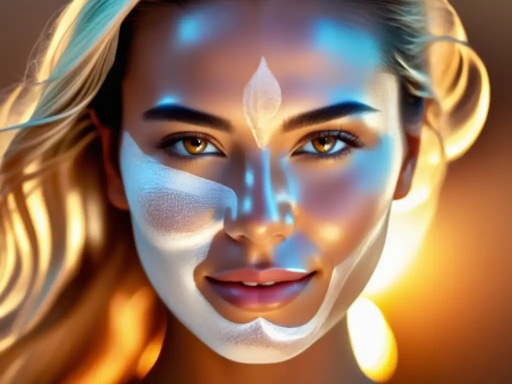 Consejos revitalizar piel opaca: imagen 8k ultradetallada muestra rostro radiante y rejuvenecido con mascarilla facial azul