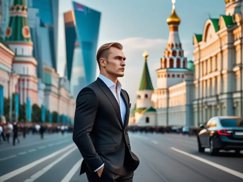 Estilo masculino Rusia moda occidental - Hombre ruso elegante en traje negro con toques culturales y modernos