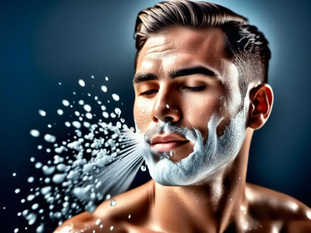 Hombre con piel hidratada realizando rutina de limpieza facial (Tratamientos para piel seca hombres)