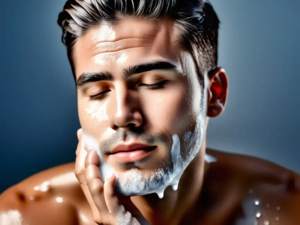 Hombre lavando su rostro, piel limpia y humectada - Alivio para piel picazón masculina