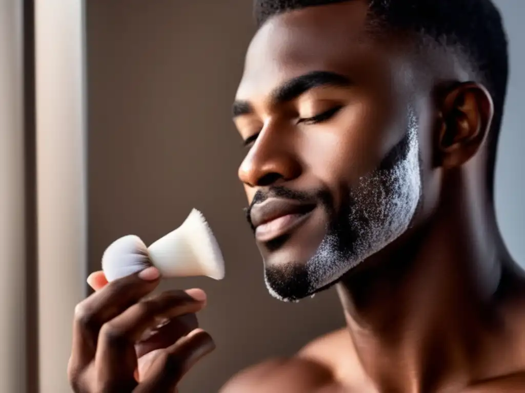 Tratamientos para piel rojiza masculina: Limpieza suave y efectiva con cepillo y limpiador facial en entorno profesional