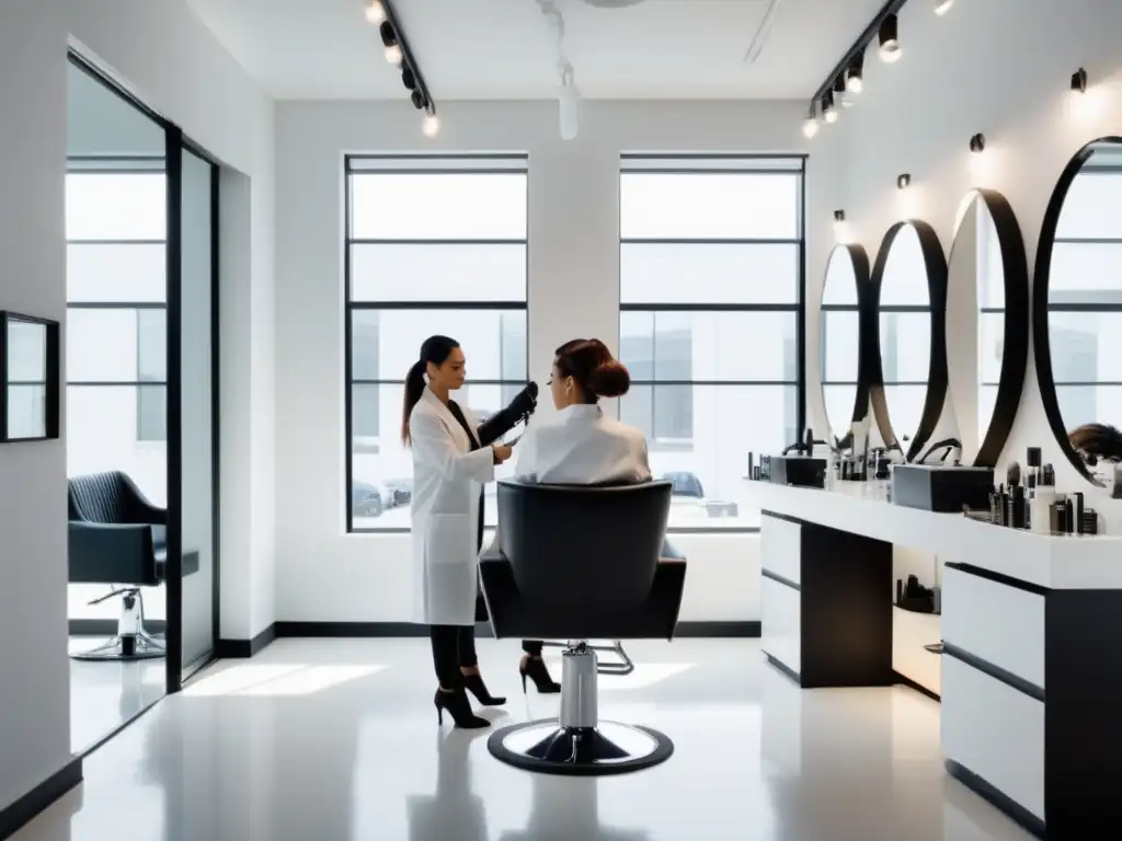 Salón de belleza moderno y elegante Salón de belleza moderno con decoración minimalista y beneficios de los tratamientos capilares