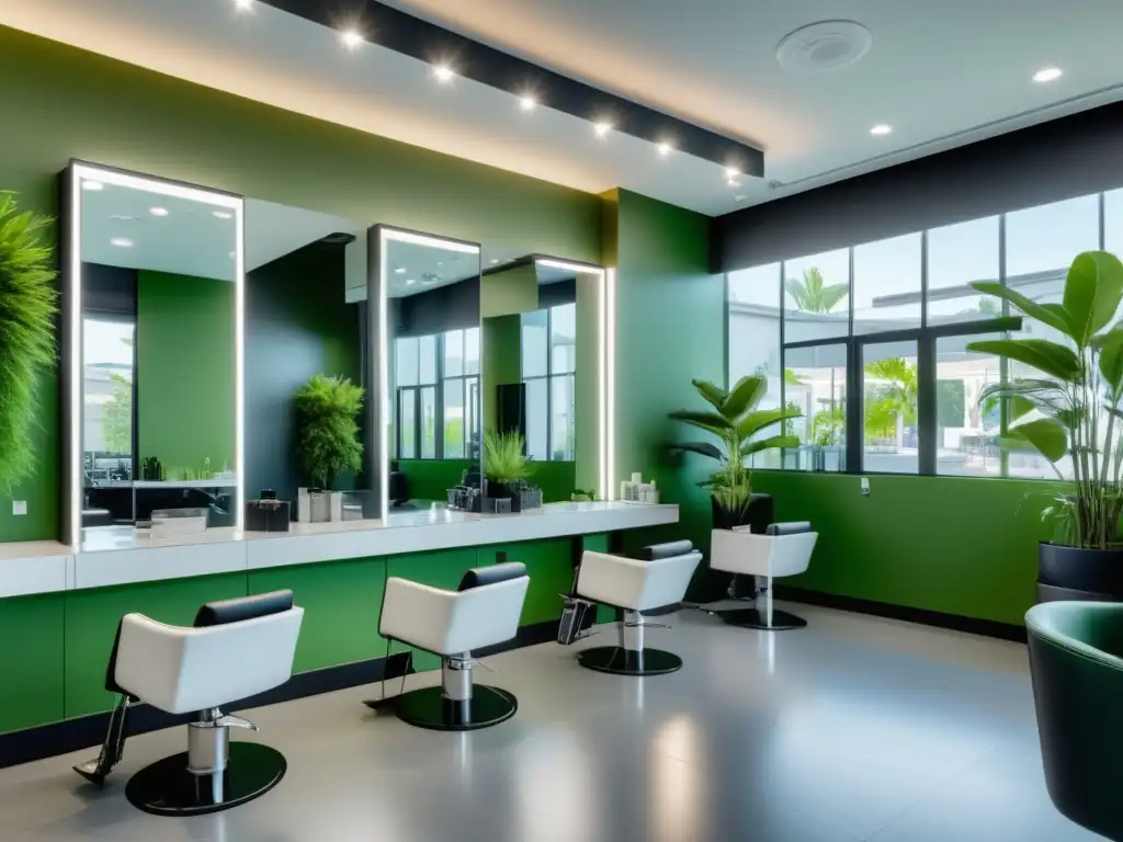 Salón de belleza moderno con estación de peinado y productos de volumen capilar