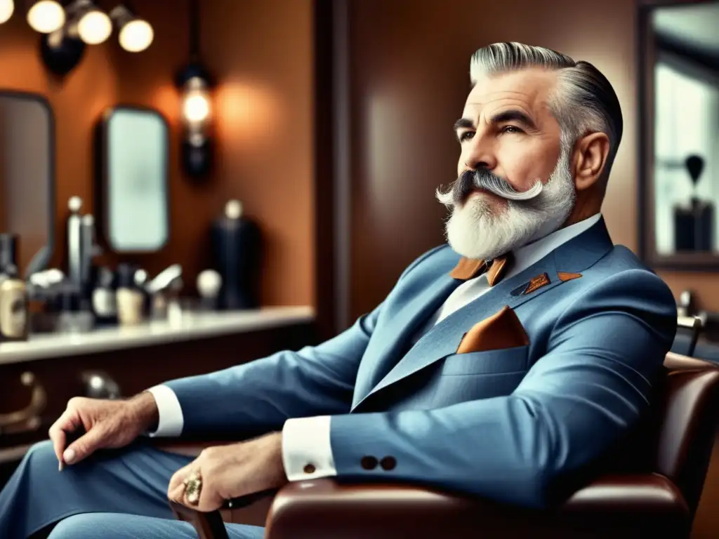 Hombre mayor con barba y bigote bien cuidados en barbería: Cuidado de barbas y bigotes en la tercera edad