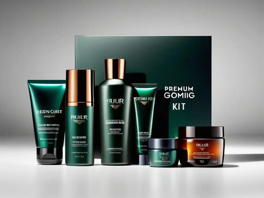 Kit de belleza masculina de marca premium en fondo blanco