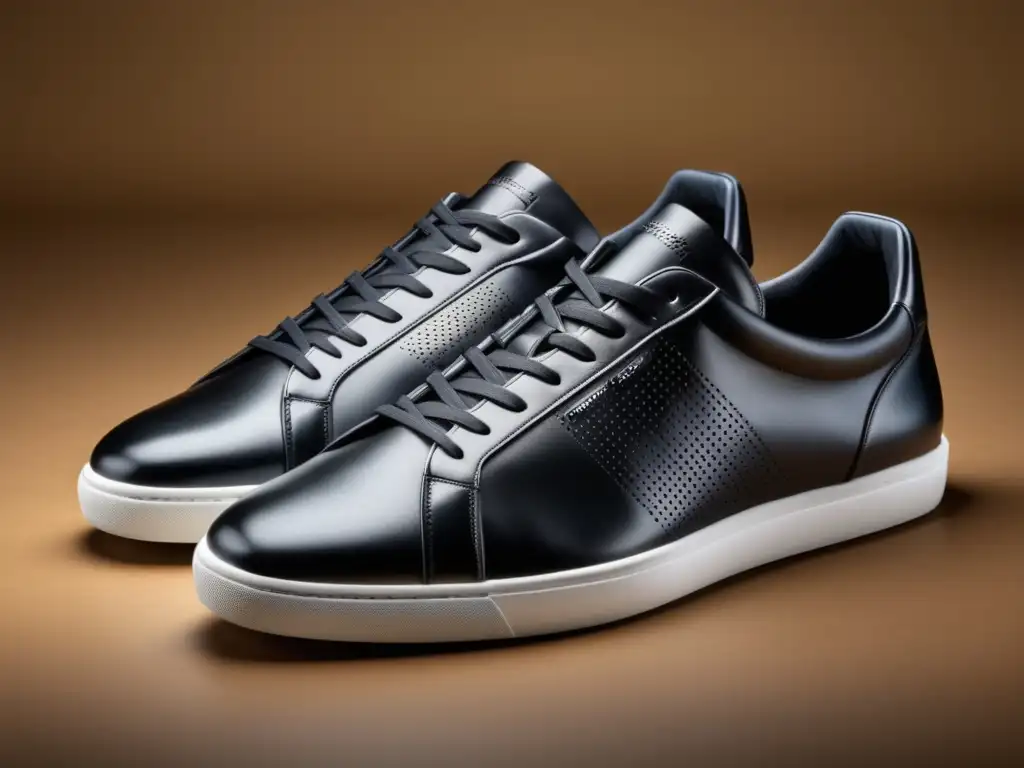 Tendencias calzado masculino 2022: Zapatillas negras de cuero elegante y moderno, con detalles perforados y silueta delgada