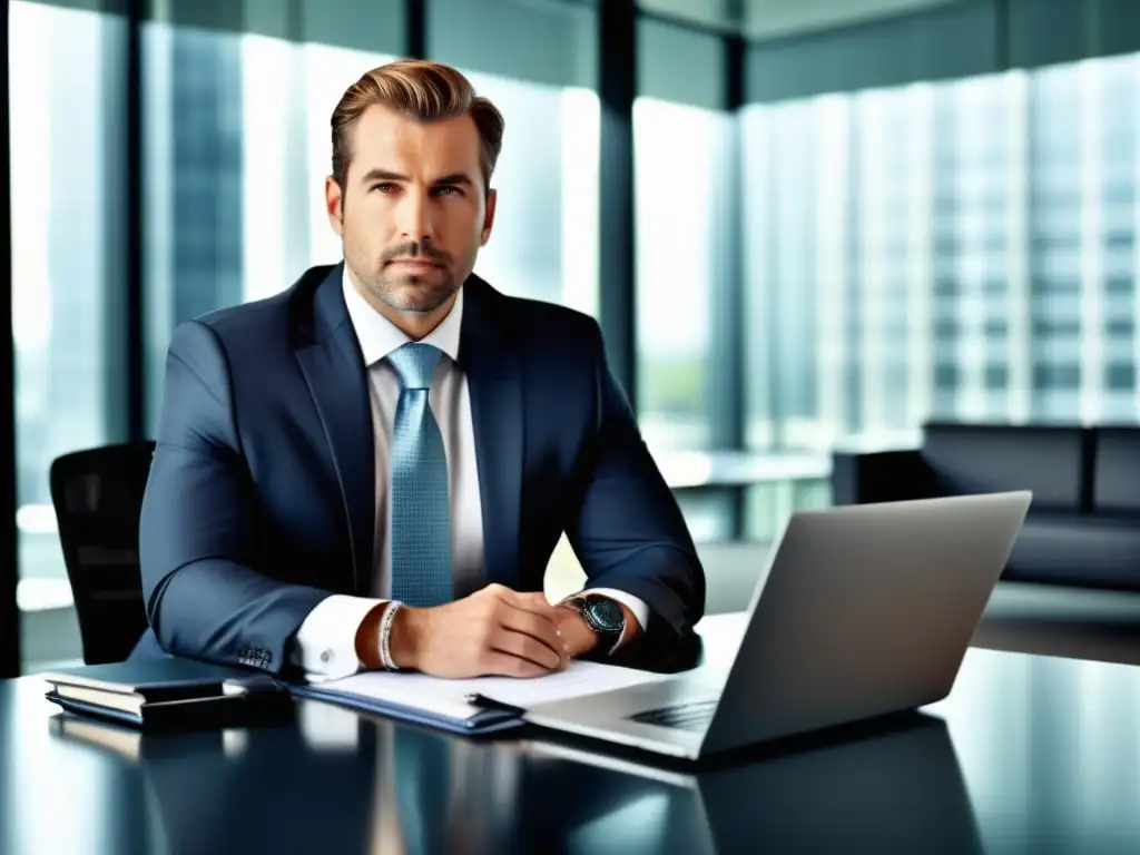 Oficina moderna con mesa de conferencia de vidrio y empresario con corbata perfecta ocasión negocios