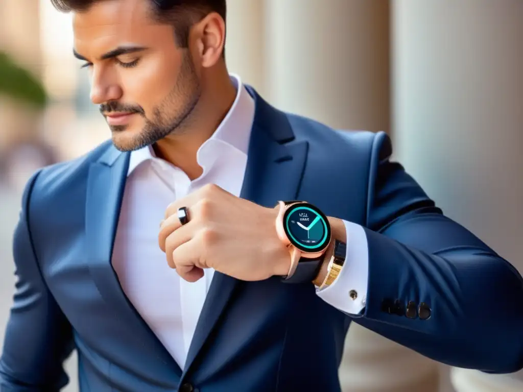 Hombre elegante con reloj inteligente: Wearables para hombres con estilo