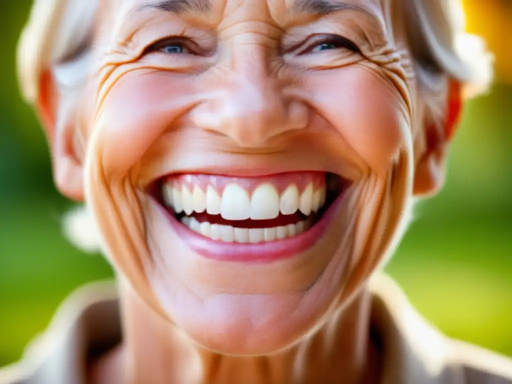 Cuidado dental en la tercera edad: Sonrisa radiante y salud bucal ejemplar de una persona mayor, transmitiendo alegría y confianza