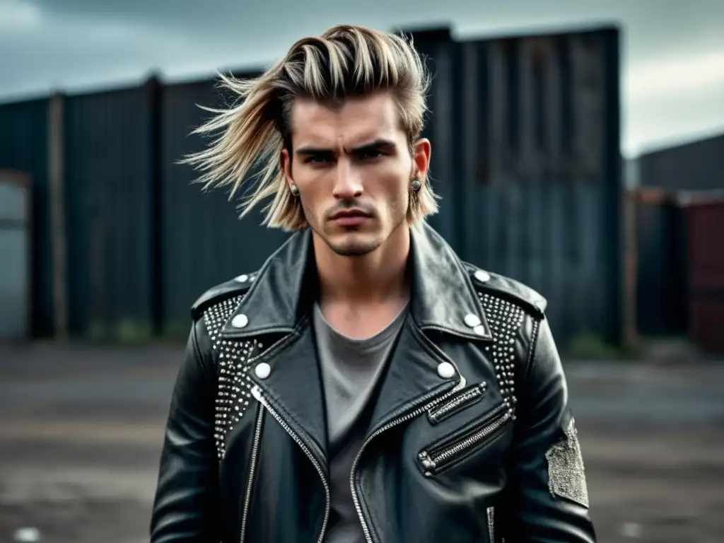 Modelo masculino con estilo grunge en entorno urbano - Tendencias moda masculina estilo Grunge