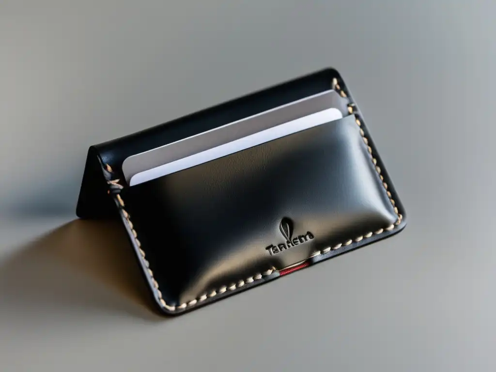 Tarjetera de cuero negro premium, diseño minimalista, compacta y elegante