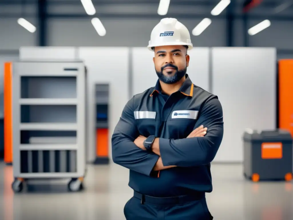 Técnico en uniforme moderno y seguro, destaca importancia de vestimenta en instalaciones