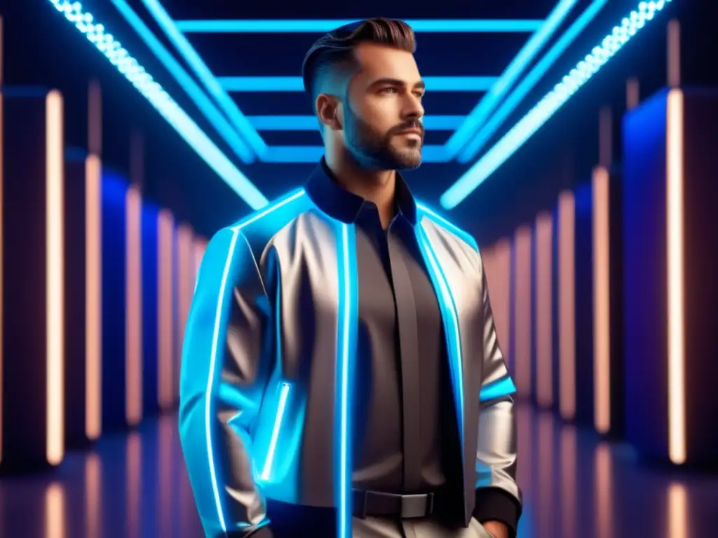 Moda masculina para técnicos de sistemas en un entorno futurista