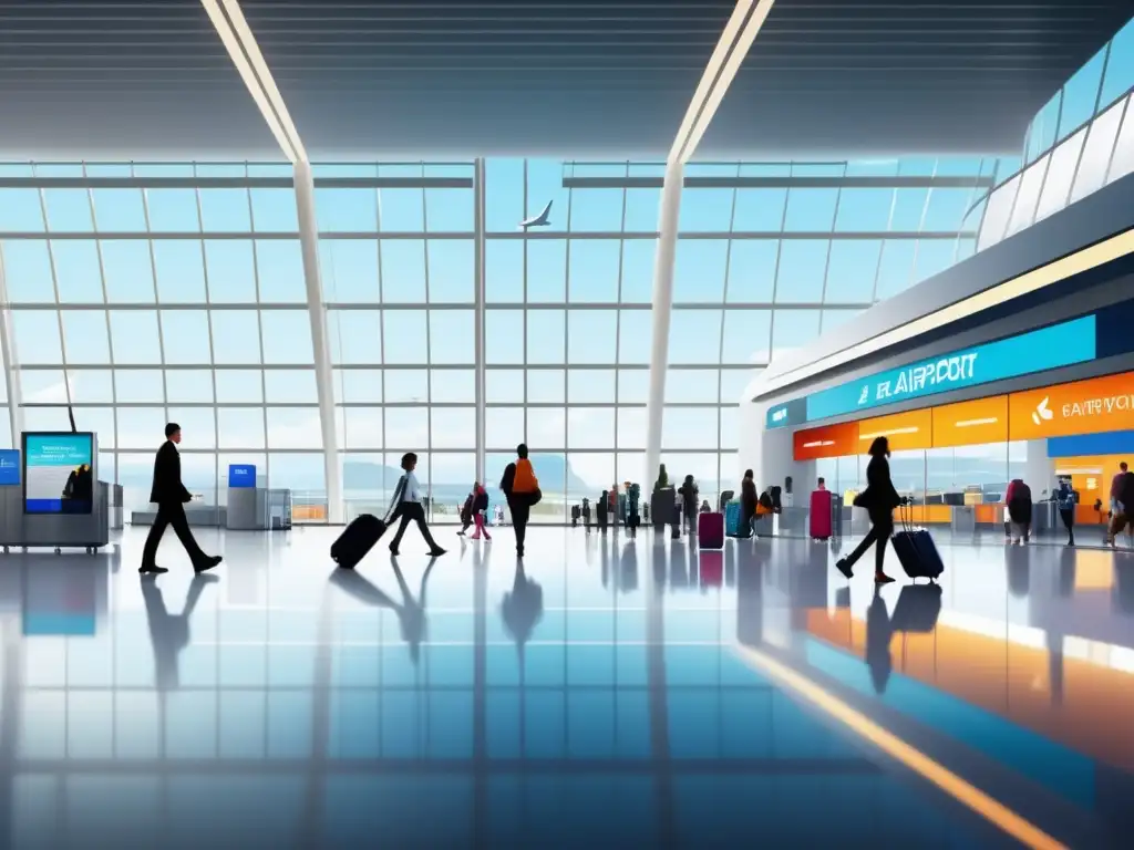 Terminal de aeropuerto moderno y eficiente Aeropuerto moderno con pasajeros y equipaje de mano