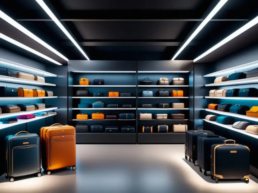 Amplia selección de maletas y bolsas de viaje en una tienda moderna Equipaje moderno: variedad de tamaños, colores y diseños