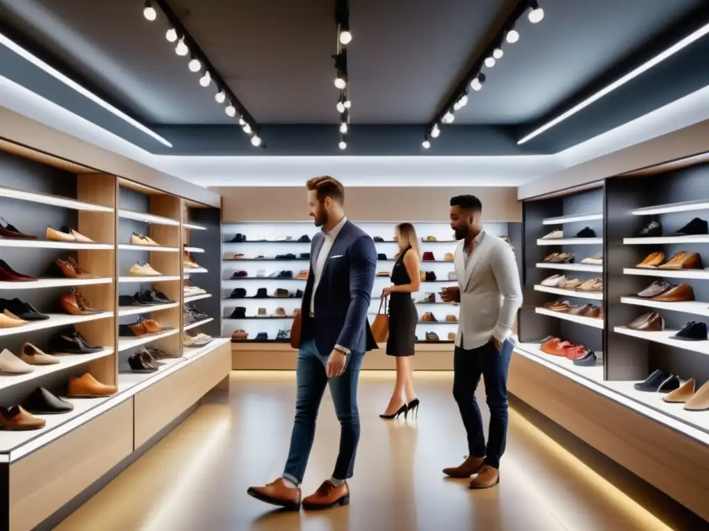 Zapatos adecuados para pies masculinos en una tienda moderna con variedad de estilos y tamaños, atención experta y ambiente acogedor