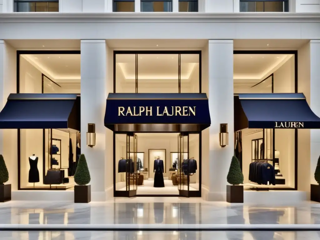 Ralph Lauren, tienda de moda masculina internacional con diseño elegante, vitrinas de cristal y logo icónico